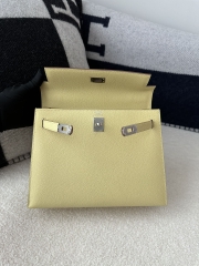 Kelly 25cm in Imported Epsom Leather, 1Z Jaune Poussin Chick Yellow with Silver Hardware