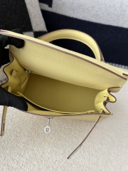 Kelly 25cm in Imported Epsom Leather, 1Z Jaune Poussin Chick Yellow with Silver Hardware