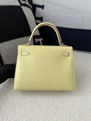 Kelly 25cm in Imported Epsom Leather, 1Z Jaune Poussin Chick Yellow with Silver Hardware