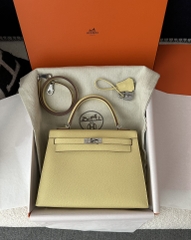 Kelly 25cm in Imported Epsom Leather, 1Z Jaune Poussin Chick Yellow with Silver Hardware