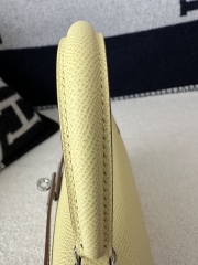 Kelly 25cm in Imported Epsom Leather, 1Z Jaune Poussin Chick Yellow with Silver Hardware