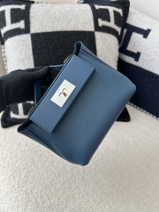 2424 Mini 21cm in Imported Evercolor and Swift Leather, S4 Deep Blue with Silver Hardware