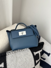 2424 Mini 21cm in Imported Evercolor and Swift Leather, S4 Deep Blue with Silver Hardware