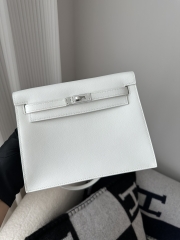 Kelly Danse 22cm Dance Bag in Imported Swift Calfskin, 01 Blank Pure White with Silver Hardware