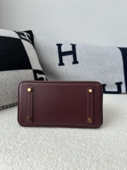Birkin 25cm New Style with External Stitching in Imported Box Calfskin, CC55 Rough H Hermes Red with Gold Hardware