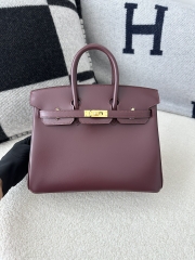 Birkin 25cm New Style with External Stitching in Imported Box Calfskin, CC55 Rough H Hermes Red with Gold Hardware