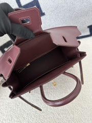 Birkin 25cm New Style with External Stitching in Imported Box Calfskin, CC55 Rough H Hermes Red with Gold Hardware