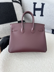 Birkin 25cm New Style with External Stitching in Imported Box Calfskin, CC55 Rough H Hermes Red with Gold Hardware
