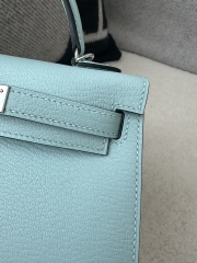 Kelly Mini II Second Generation in Imported Evercolor Goatskin, U2 Bleu Zephyr with Silver Hardware