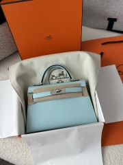 Kelly Mini II Second Generation in Imported Evercolor Goatskin, U2 Bleu Zephyr with Silver Hardware