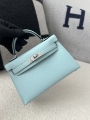 Kelly Mini II Second Generation in Imported Evercolor Goatskin, U2 Bleu Zephyr with Silver Hardware