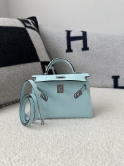 Kelly Mini II Second Generation in Imported Evercolor Goatskin, U2 Bleu Zephyr with Silver Hardware