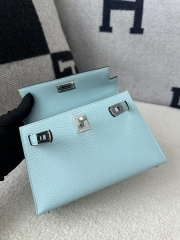 Kelly Mini II Second Generation in Imported Evercolor Goatskin, U2 Bleu Zephyr with Silver Hardware