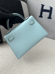 Kelly Mini II Second Generation in Imported Evercolor Goatskin, U2 Bleu Zephyr with Silver Hardware