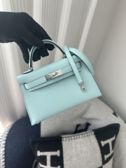 Kelly Mini II Second Generation in Imported Evercolor Goatskin, U2 Bleu Zephyr with Silver Hardware