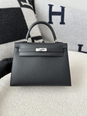 Kelly 25cm in Imported Epsom Leather, CK89 Noir Black with Silver Hardware