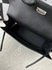 Kelly 25cm in Imported Epsom Leather, CK89 Noir Black with Silver Hardware
