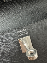 Kelly 25cm in Imported Epsom Leather, CK89 Noir Black with Silver Hardware