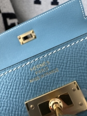 Kelly To Go Crossbody Wallet in Imported Epsom Leather, D2 New Blue Jean with Gold Hardware