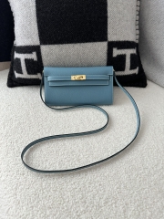 Kelly To Go Crossbody Wallet in Imported Epsom Leather, D2 New Blue Jean with Gold Hardware