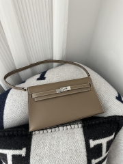 Kelly Elan 27cm New Style Shoulder Bag in Imported Madame Leather, CK18 Etoupe Grey with Silver Hardware