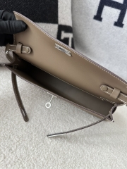 Kelly Elan 27cm New Style Shoulder Bag in Imported Madame Leather, CK18 Etoupe Grey with Silver Hardware