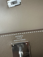 Kelly Elan 27cm New Style Shoulder Bag in Imported Madame Leather, CK18 Etoupe Grey with Silver Hardware