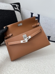 Kelly Elan 27cm New Style Shoulder Bag in Imported Madame Leather, CK37 Gold with Silver Hardware