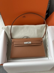 Kelly Elan 27cm New Style Shoulder Bag in Imported Madame Leather, CK37 Gold with Silver Hardware