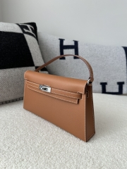 Kelly Elan 27cm New Style Shoulder Bag in Imported Madame Leather, CK37 Gold with Silver Hardware