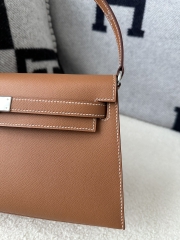 Kelly Elan 27cm New Style Shoulder Bag in Imported Madame Leather, CK37 Gold with Silver Hardware