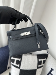 Kelly Mini II Second Generation in Imported Epsom Leather, 2Z Blue Nuit with Silver Hardware