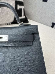 Kelly Mini II Second Generation in Imported Epsom Leather, 2Z Blue Nuit with Silver Hardware
