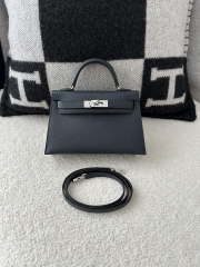 Kelly Mini II Second Generation in Imported Epsom Leather, 2Z Blue Nuit with Silver Hardware