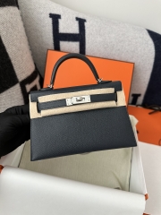 Kelly Mini II Second Generation in Imported Epsom Leather, 2Z Blue Nuit with Silver Hardware