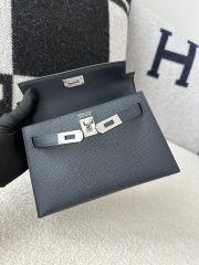 Kelly Mini II Second Generation in Imported Epsom Leather, 2Z Blue Nuit with Silver Hardware