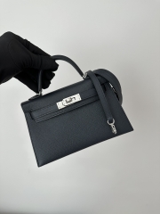 Kelly Mini II Second Generation in Imported Epsom Leather, 2Z Blue Nuit with Silver Hardware