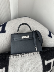 Kelly Mini II Second Generation in Imported Epsom Leather, 2Z Blue Nuit with Silver Hardware