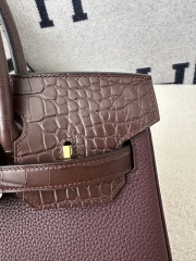 Birkin 30cm Touch in Matte Alligator Crocodile and Imported Togo Calfskin, 0G Rouge Sellier with Gold Hardware