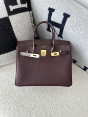 Birkin 30cm Touch in Matte Alligator Crocodile and Imported Togo Calfskin, 0G Rouge Sellier with Gold Hardware
