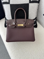 Birkin 30cm Touch in Matte Alligator Crocodile and Imported Togo Calfskin, 0G Rouge Sellier with Gold Hardware