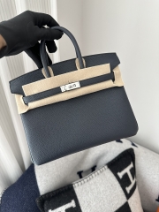 Birkin 25cm in Imported Togo Calfskin, 2Z Blue Nuit Midnight Blue with Silver Hardware
