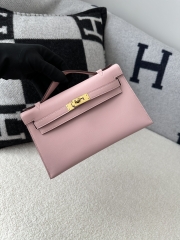 Kelly Pochette First Generation 22cm in Imported Swift Calfskin, 3Q Rose Sakura with Gold Hardware