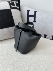 Picotin Lock 18cm in Imported Clemence TC Leather, CK89 Noir Black with Silver Hardware