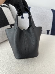 Picotin Lock 18cm in Imported Clemence TC Leather, CK89 Noir Black with Silver Hardware