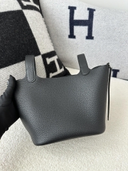 Picotin Lock 18cm in Imported Clemence TC Leather, CK89 Noir Black with Silver Hardware