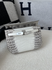 Kelly Depeches Men's Clutch 25cm in Matte Himalaya Crocodile Leather with Silver Hardware