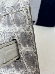 Kelly Depeches Men's Clutch 25cm in Matte Himalaya Crocodile Leather with Silver Hardware