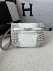 Kelly Depeches Men's Clutch 25cm in Matte Himalaya Crocodile Leather with Silver Hardware