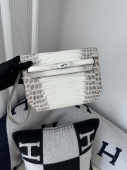Kelly Depeches Men's Clutch 25cm in Matte Himalaya Crocodile Leather with Silver Hardware